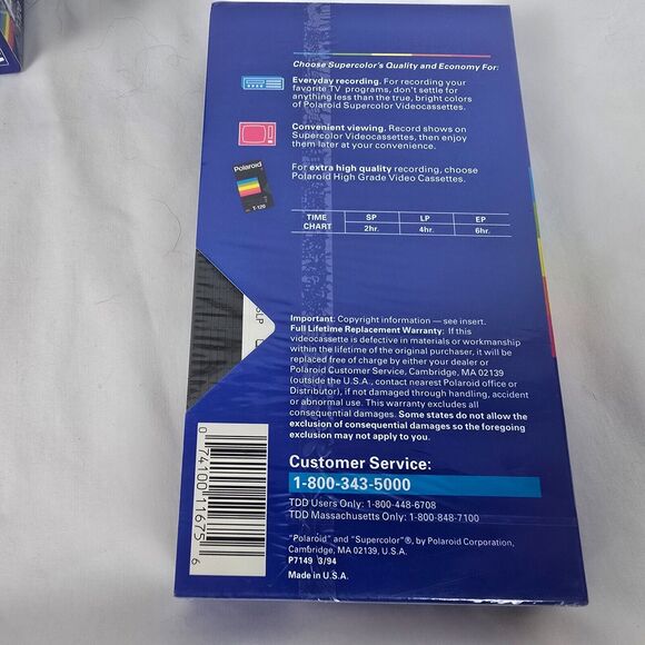 Polaroid Supercolor Plus Blank VHS Tapes T-120 Lot of 7 NEW SEALED + Sony 8Hrs - Picture 6 of 7